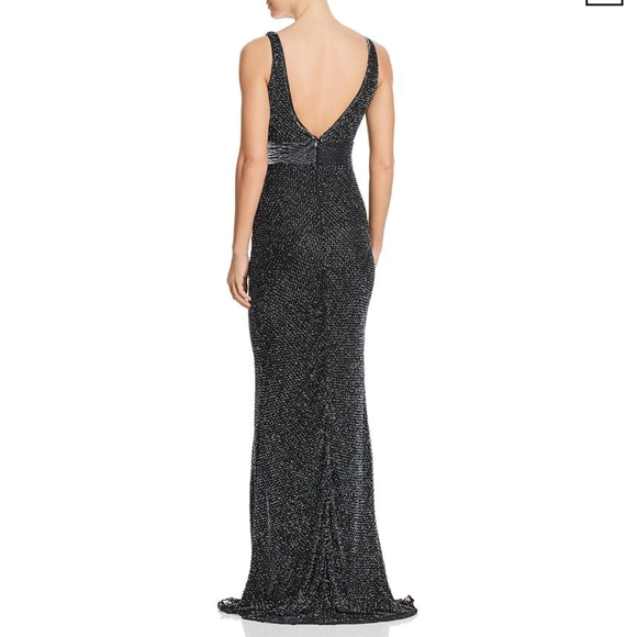SOLD Mac Duggal black bead gunmetal dress gown 2 - Picture 2 of 6